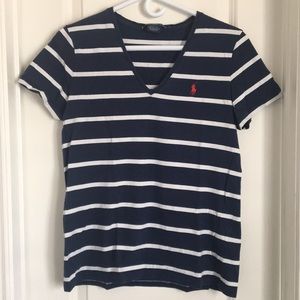 Navy striped Polo V neck